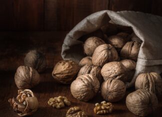 bag with walnuts and kernels